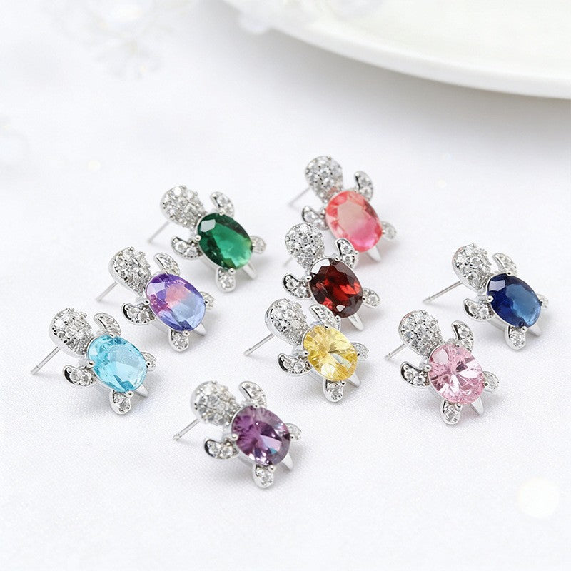 Dainty Crystal Turtle Stud Earrings