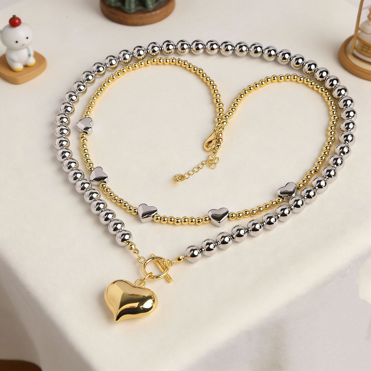 Classy Multi-Layer Beaded Heart Necklace
