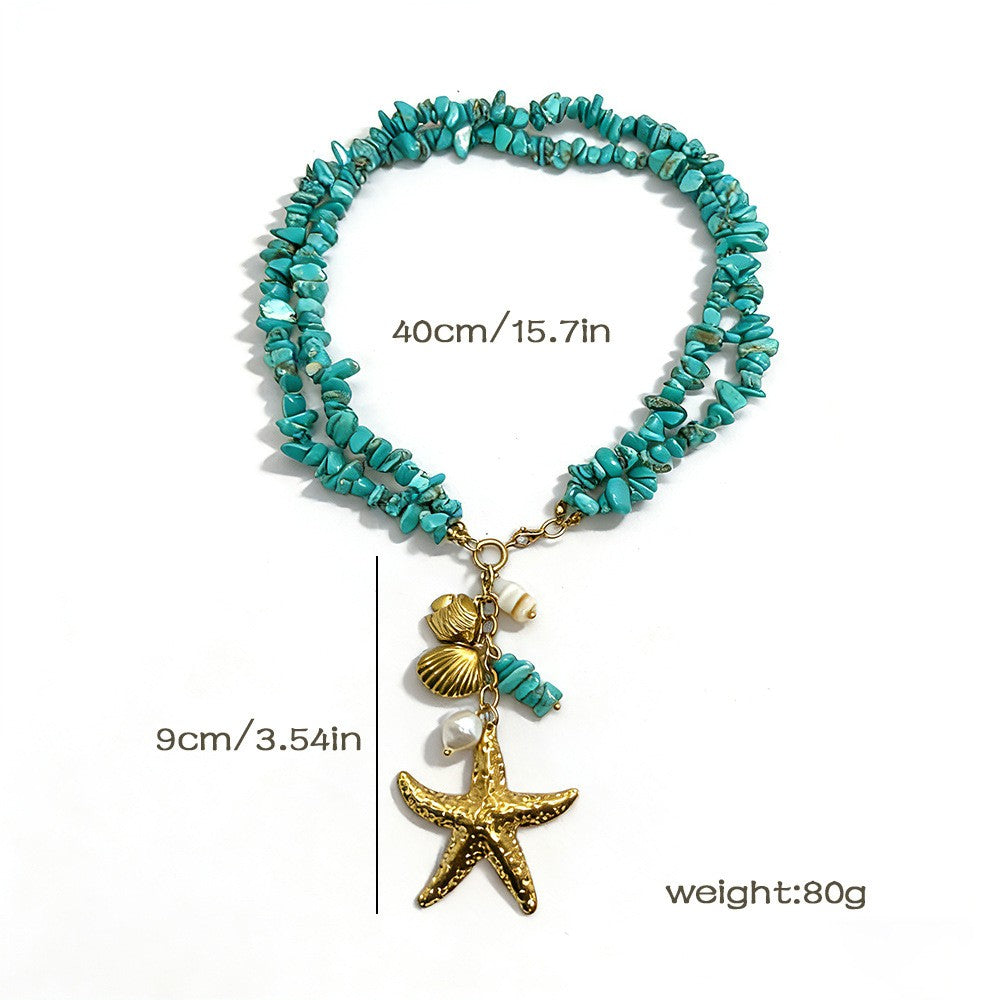 18k Boho Turquoise Starfish Statement Necklace