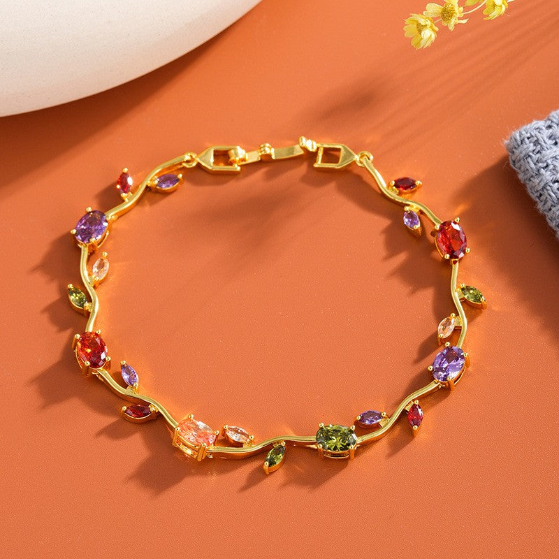 Dainty Cubic Zirconia Vine Leaf Bracelet