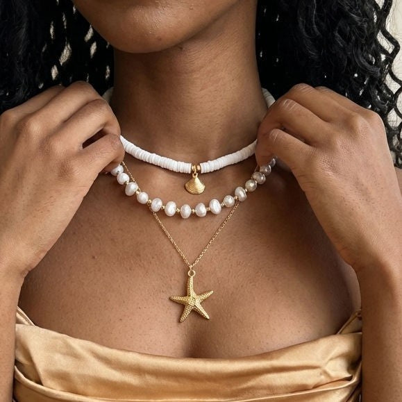 Boho Layered Starfish & Shell Necklace