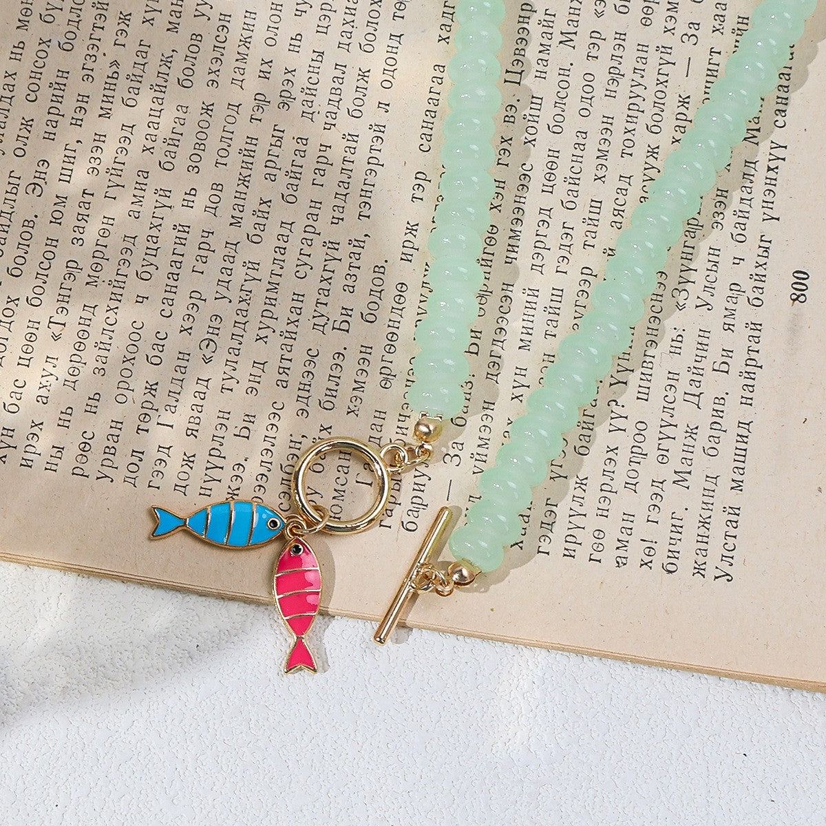 Dainty Mint Glass Bead Fish Necklace