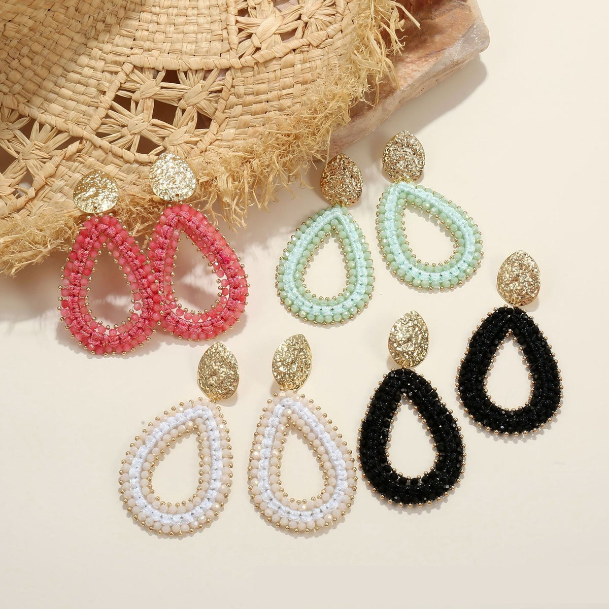 Boho Mint Beaded Teardrop Earrings
