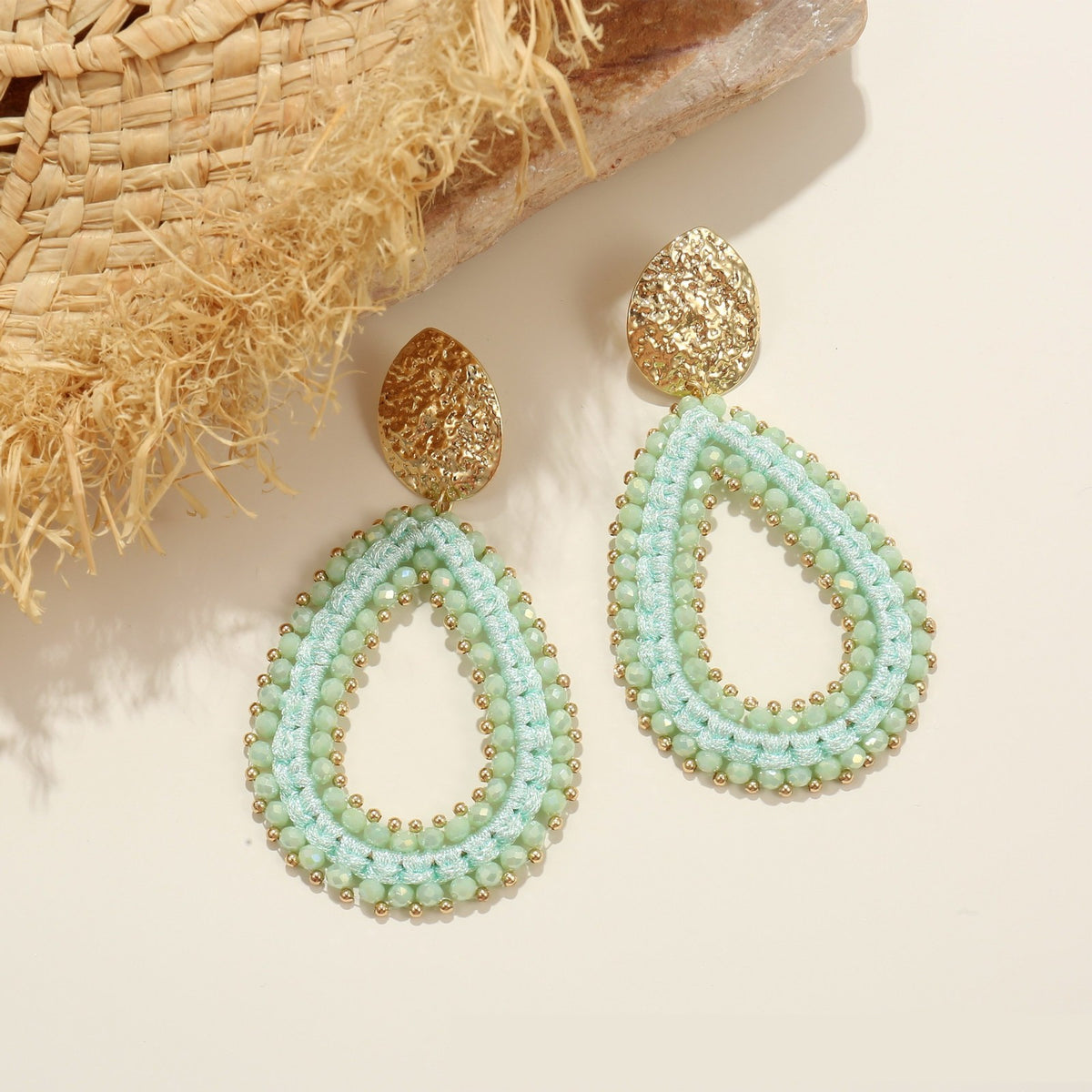 Boho Mint Beaded Teardrop Earrings