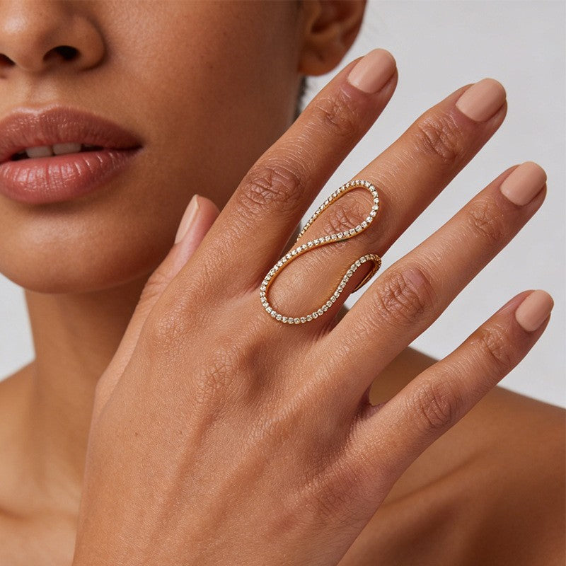 Dainty Pave Rhinestone Wave Ring