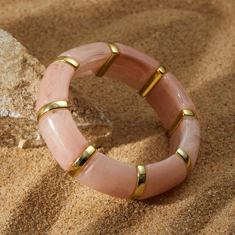Boho Pink Acrylic Nugget Necklace & Bracelet Set