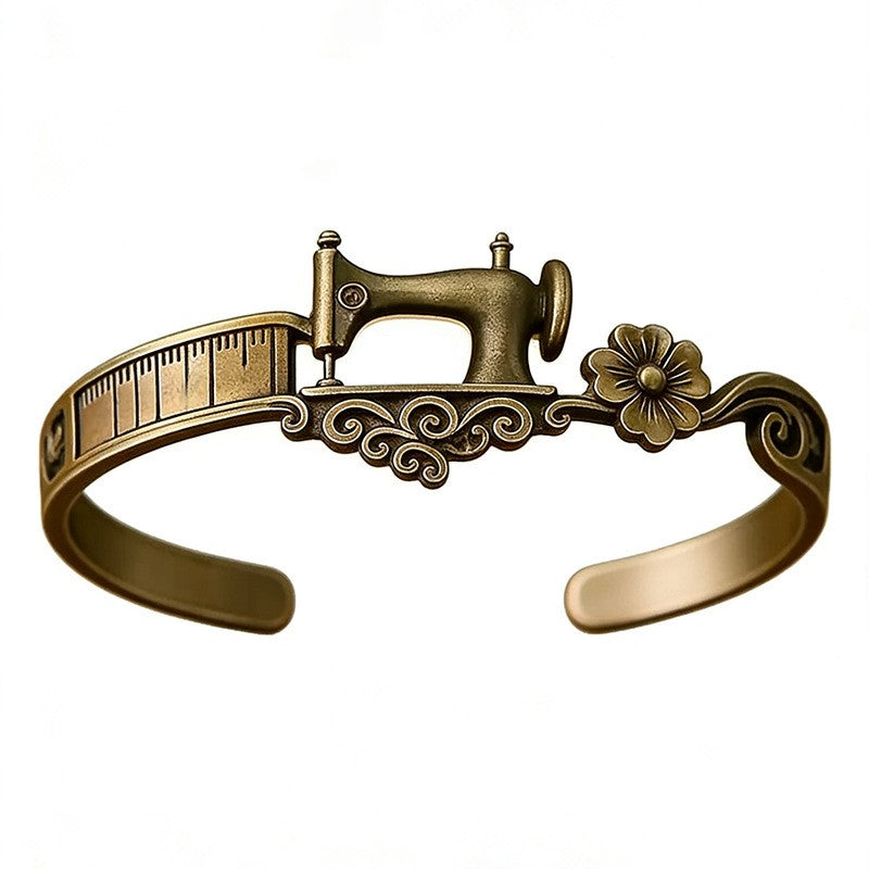 Vintage Sewing Machine Cuff Bracelet & Ring Set
