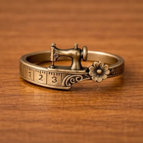 Vintage Sewing Machine Cuff Bracelet & Ring Set