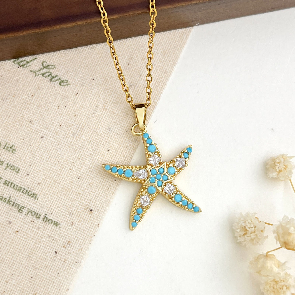 Dainty Turquoise Starfish Necklace