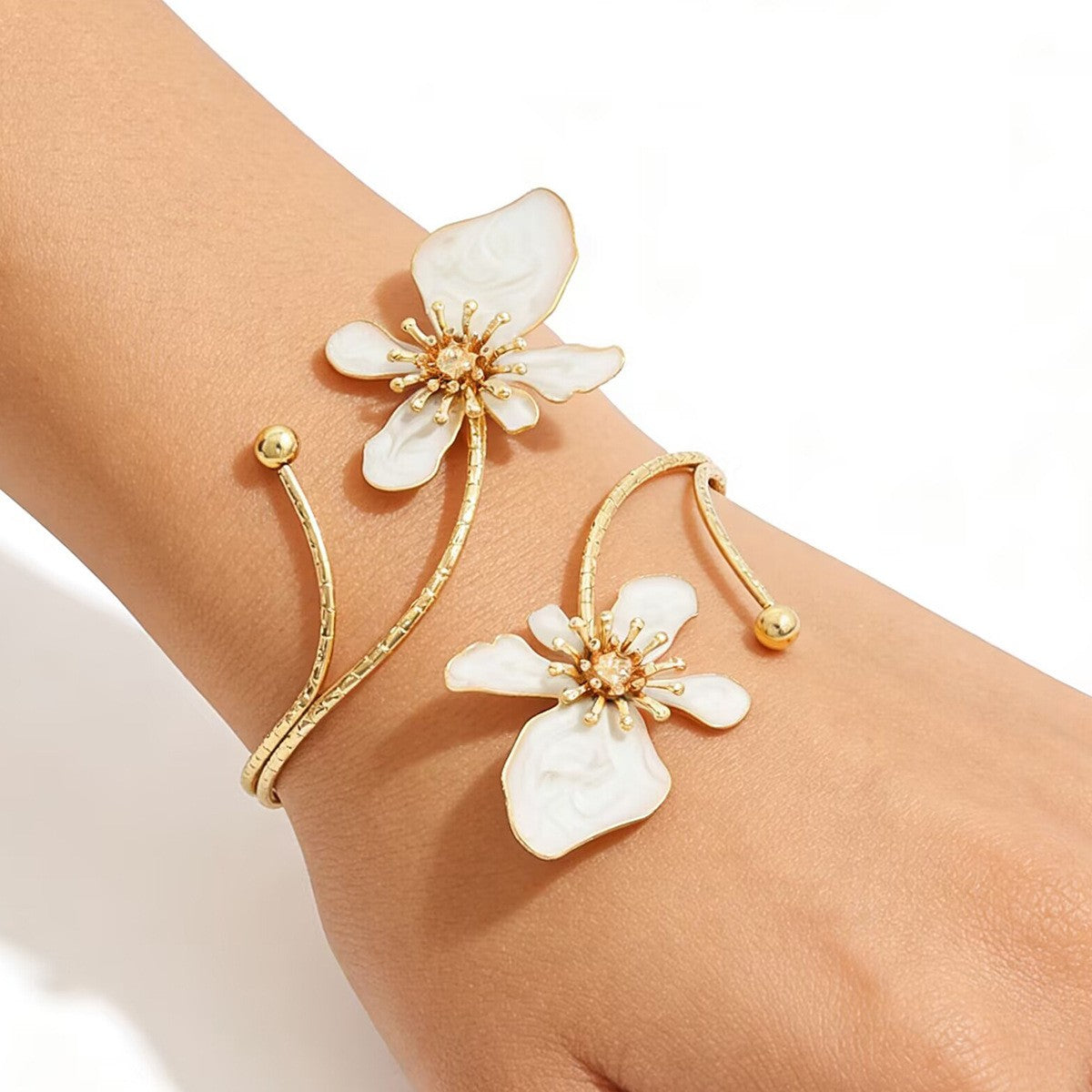 Classy Multi-Color Enamel Flower Cuff Bracelet