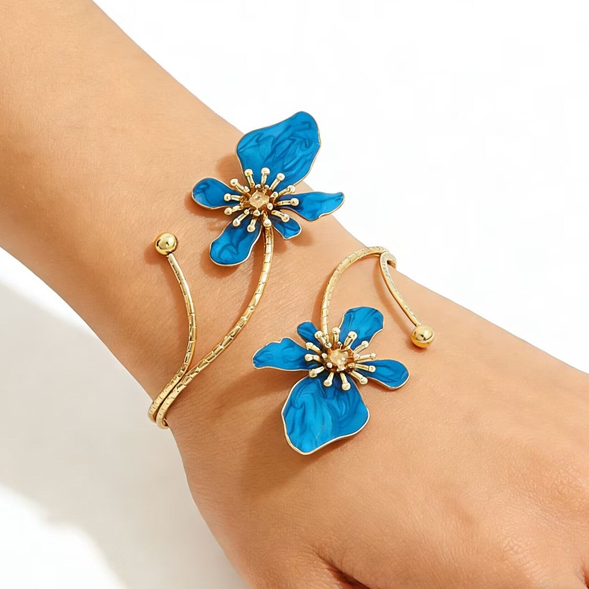 Classy Multi-Color Enamel Flower Cuff Bracelet