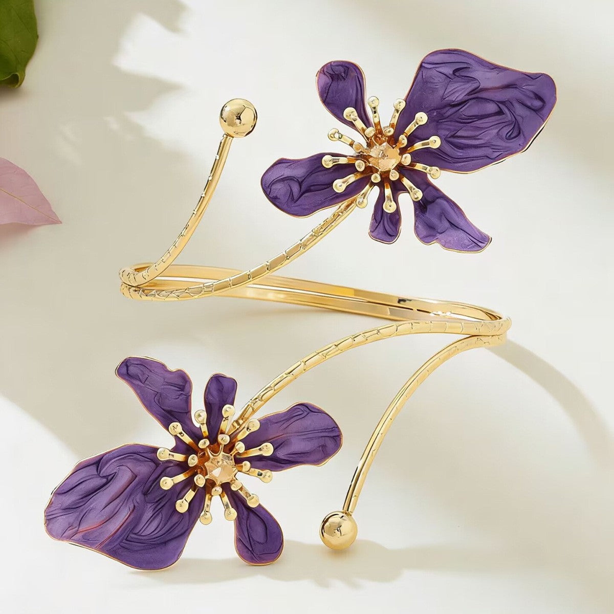 Classy Multi-Color Enamel Flower Cuff Bracelet