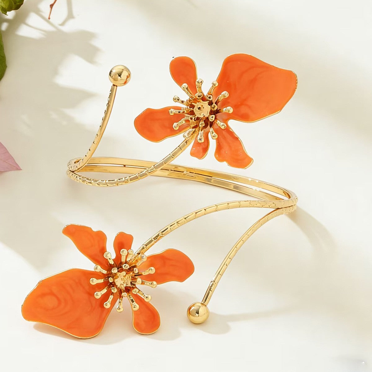 Classy Multi-Color Enamel Flower Cuff Bracelet