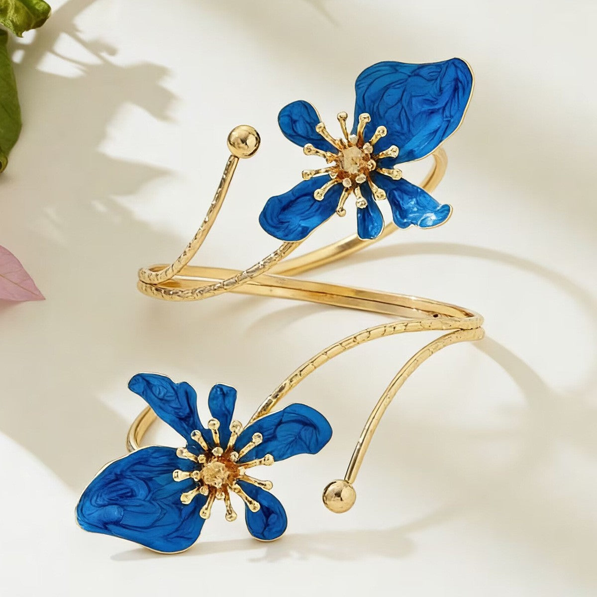 Classy Multi-Color Enamel Flower Cuff Bracelet