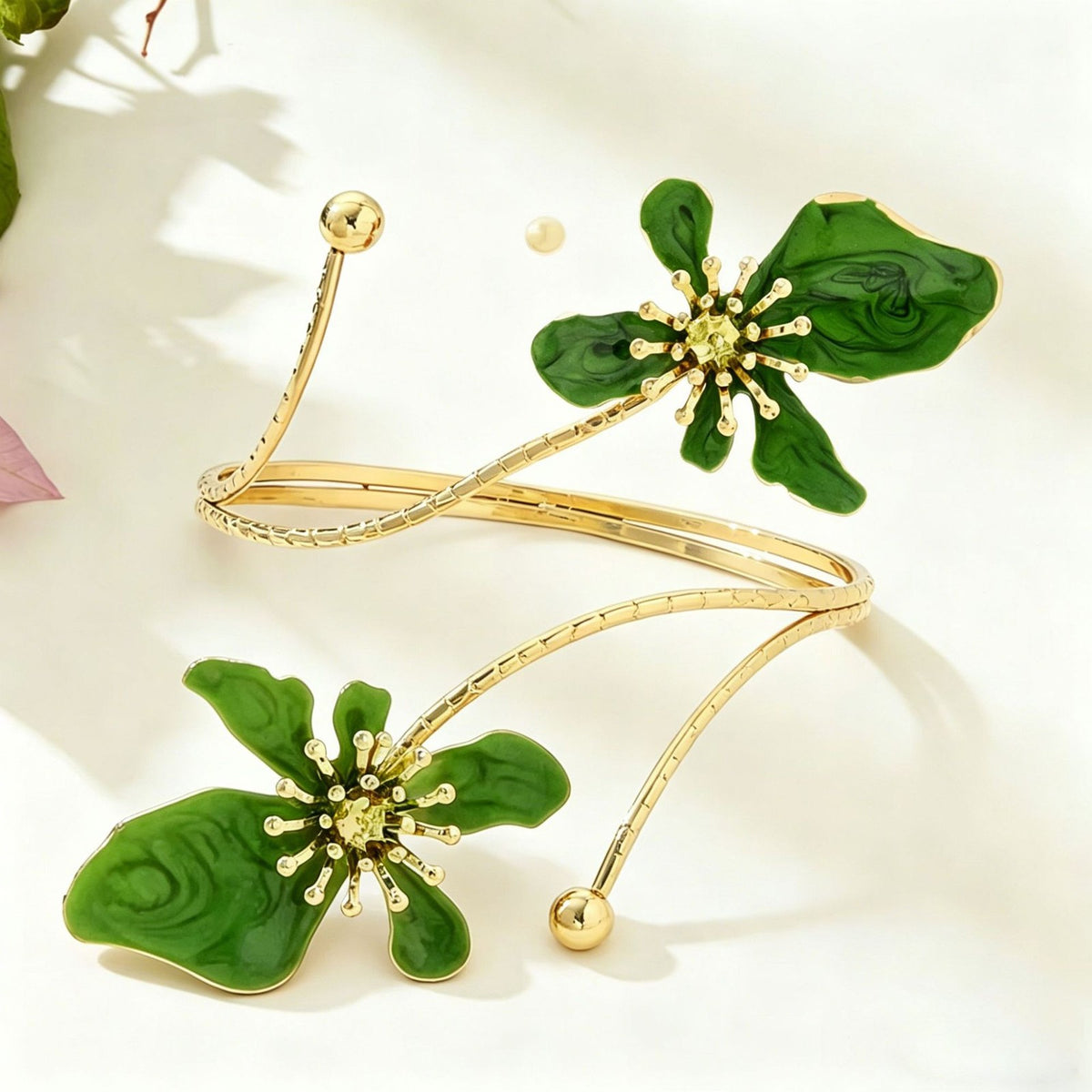 Classy Multi-Color Enamel Flower Cuff Bracelet