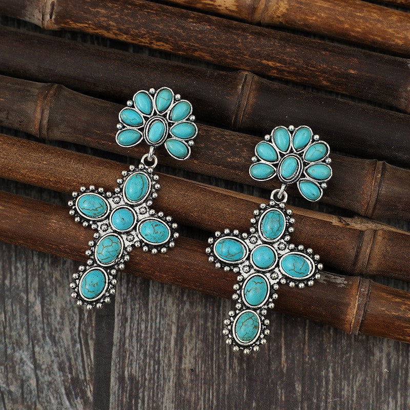 Classy Vintage Turquoise Cross Earrings