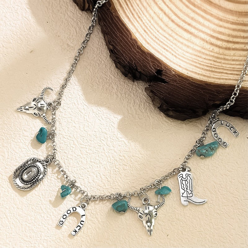 Boho Western Bull Skull Charm Necklace