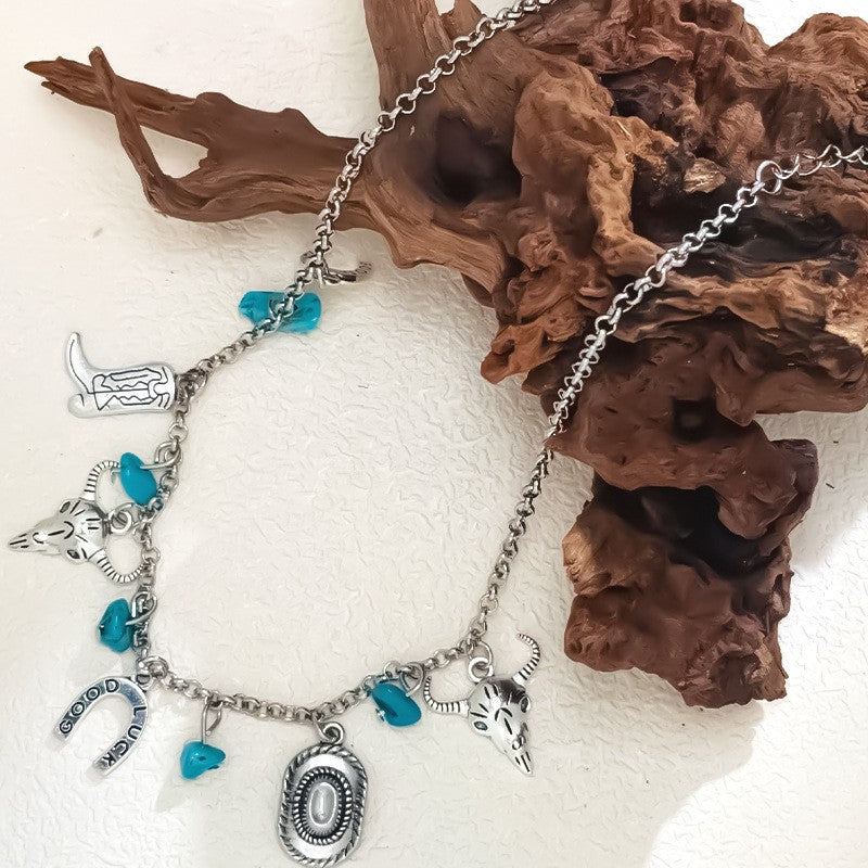 Boho Western Bull Skull Charm Necklace
