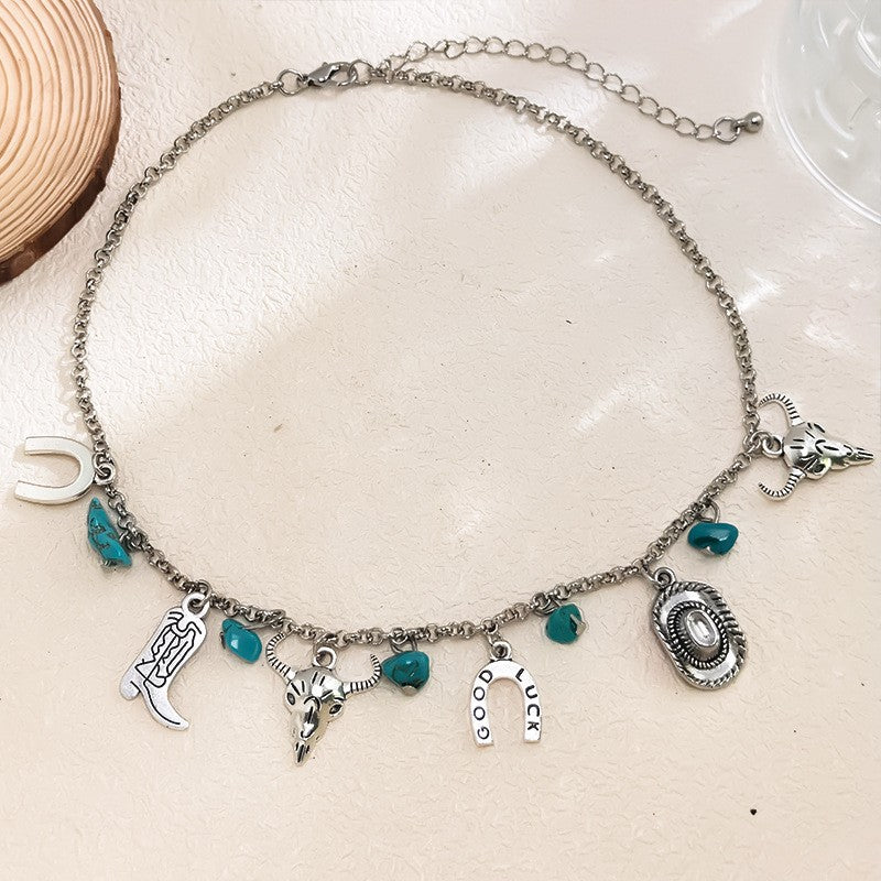 Boho Western Bull Skull Charm Necklace