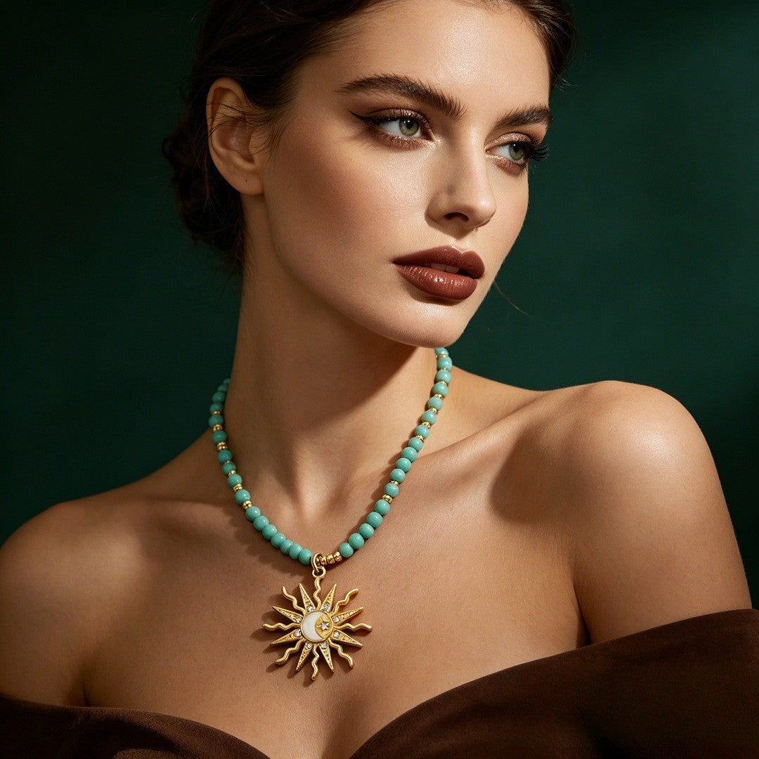 Dainty Turquoise Beaded Sun Necklace