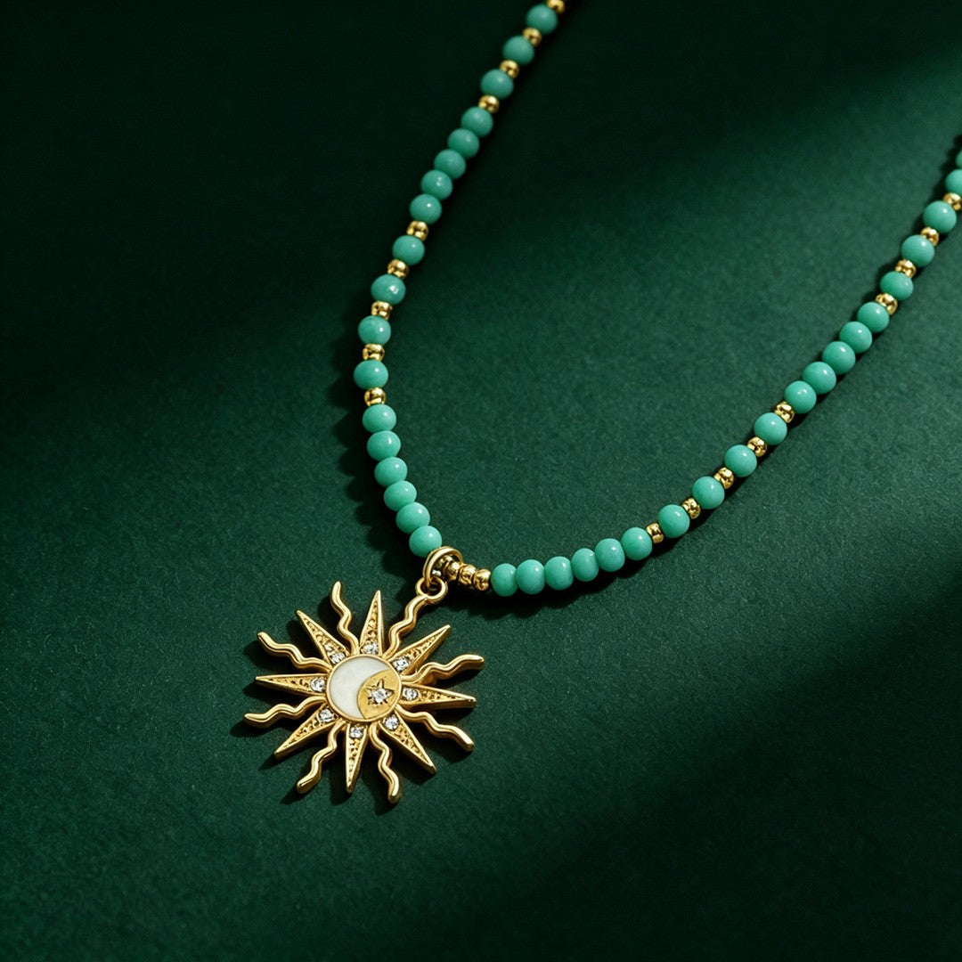 Dainty Turquoise Beaded Sun Necklace