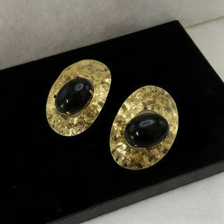Classy Hammered Oval Black Stone Earrings