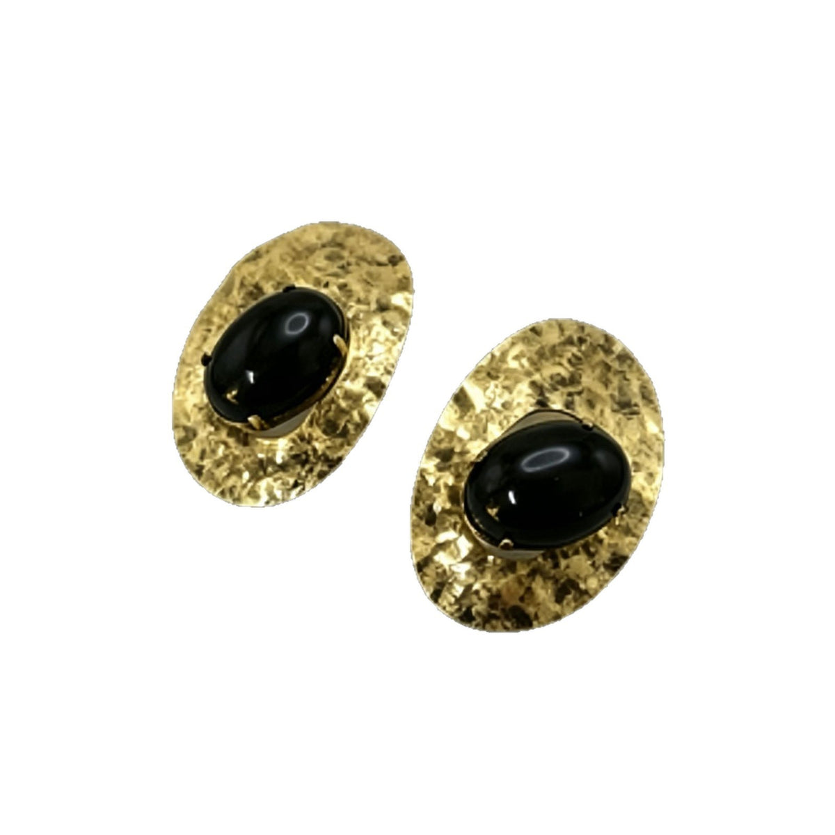 Classy Hammered Oval Black Stone Earrings
