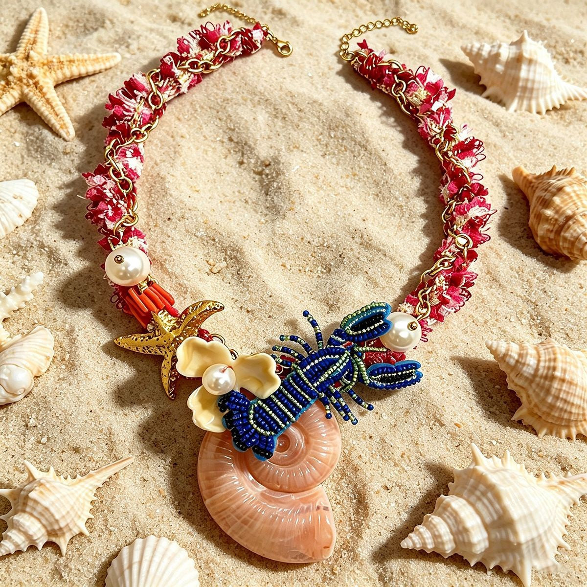 18k Boho Conch Shell Statement Necklace