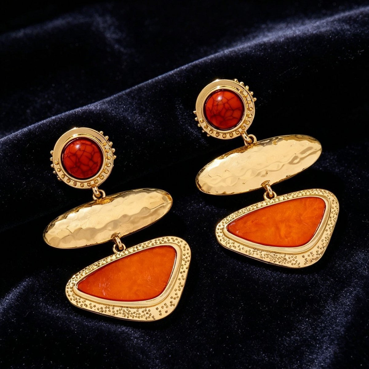 Classy Hammered Geometric Tiered Drop Earrings