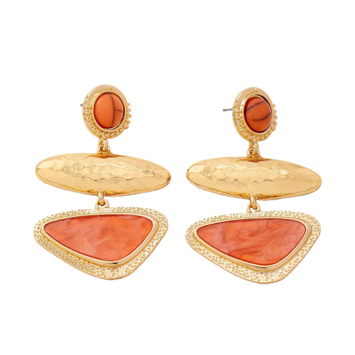 Classy Hammered Geometric Tiered Drop Earrings