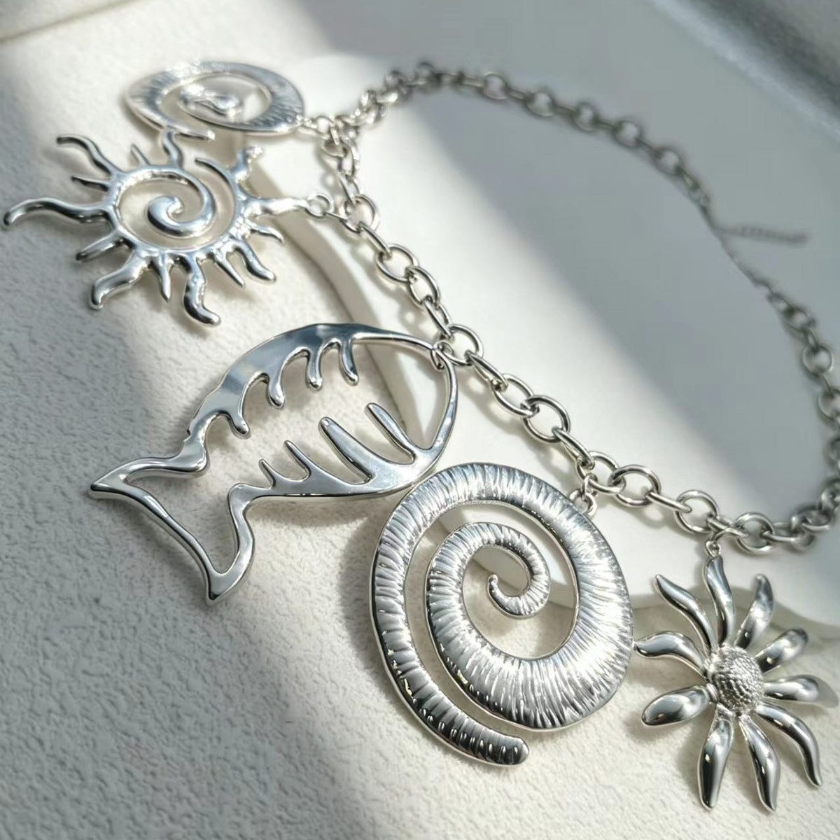 Boho Multi-Charm Fishbone Necklace