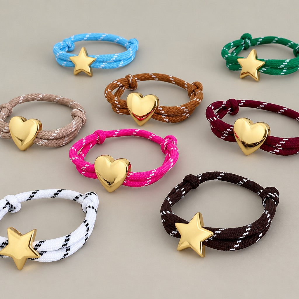 Boho Braided Star and Heart Bracelet