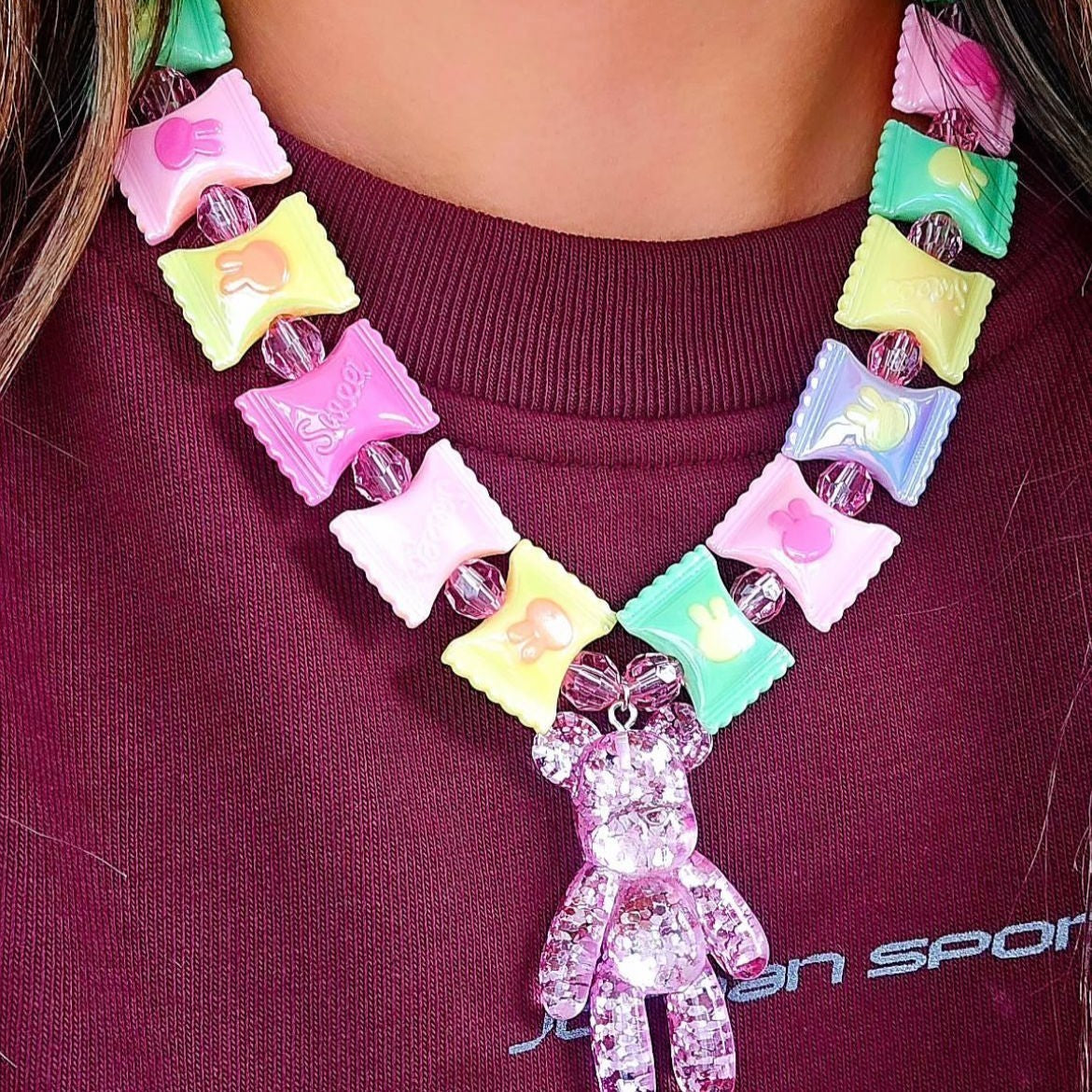 Playful Pastel Candy Bear Acrylic Necklace