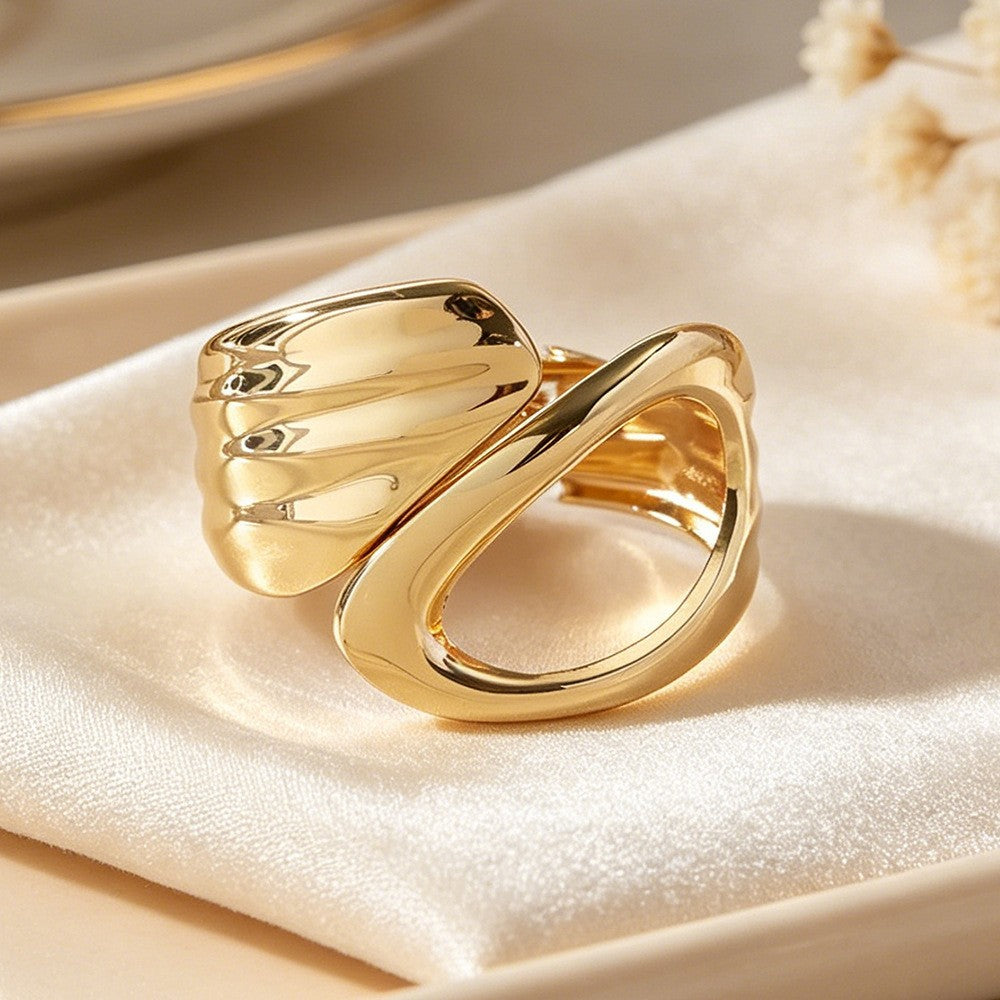Classy Sculptural Wave Open Bangle