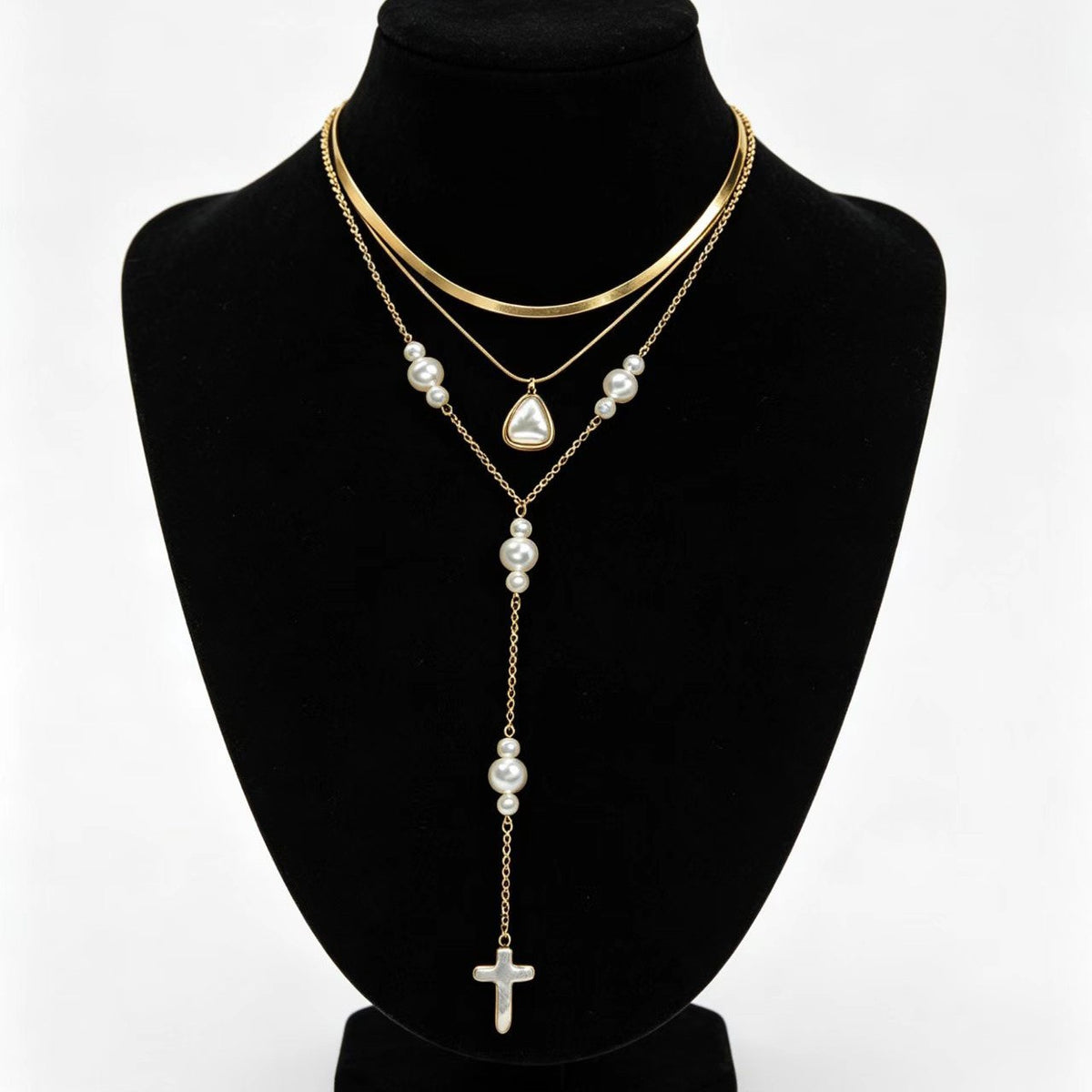 Elegant Layered Faux Pearl Arrow Y-Necklace