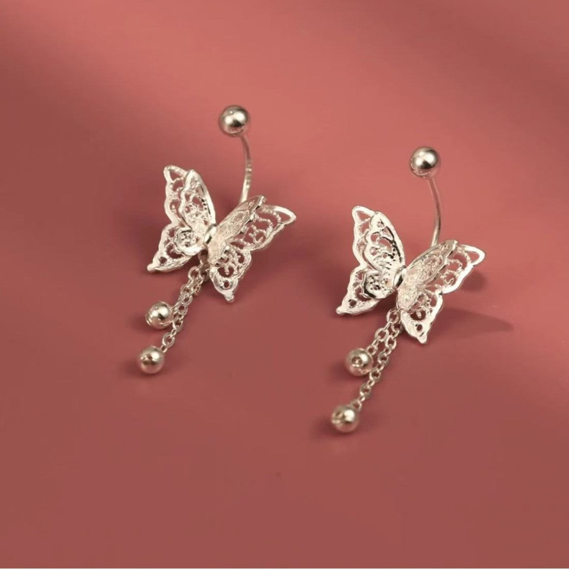 Dainty Butterfly Tassel Stud Earrings
