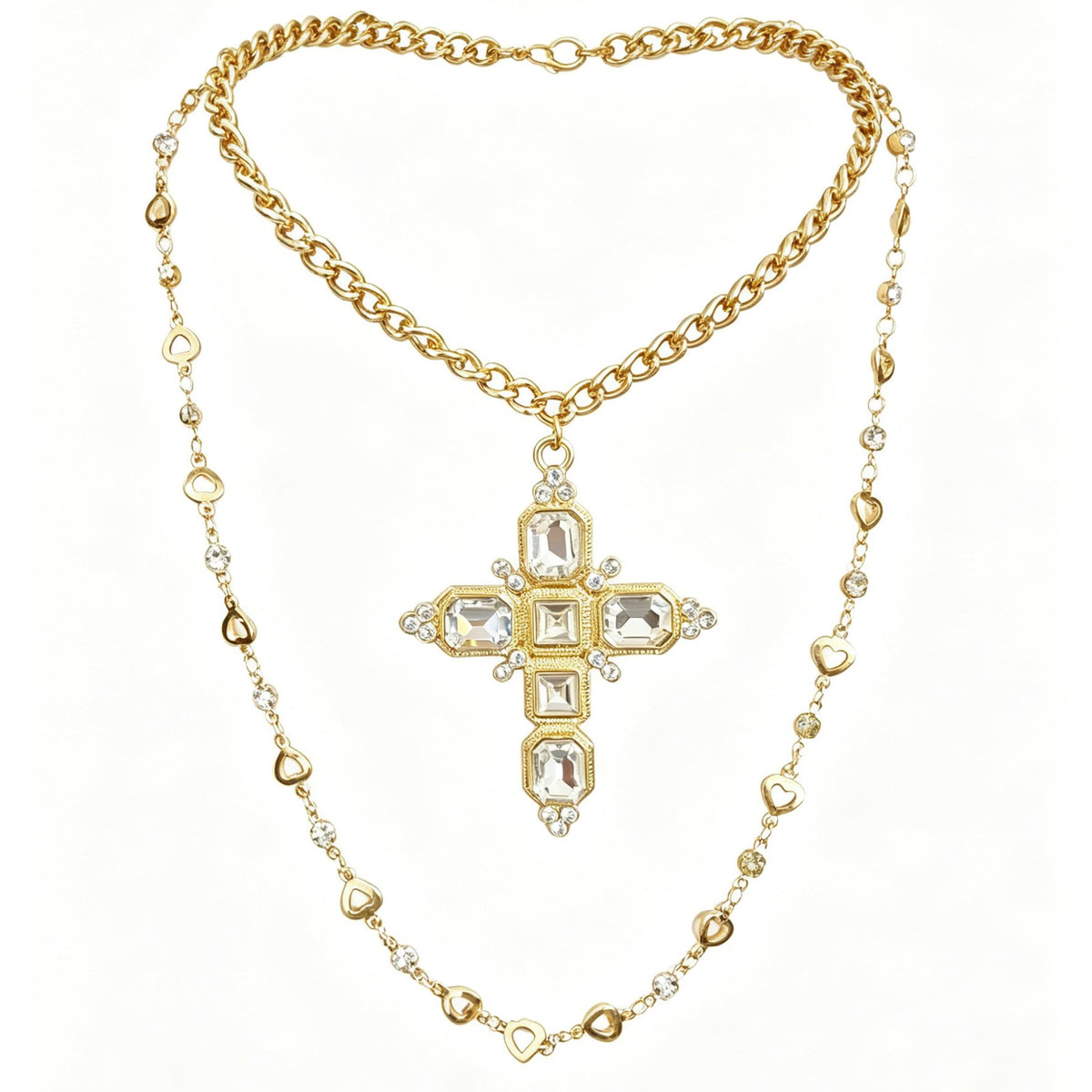 Classy Layered Geometric Cross Necklace