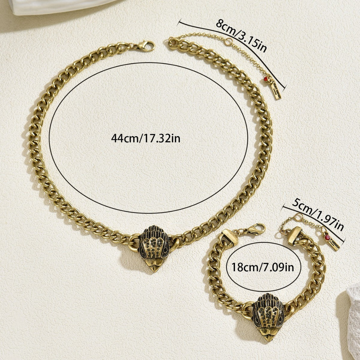 Classy Vintage Eagle Head Necklace Bracelet Set