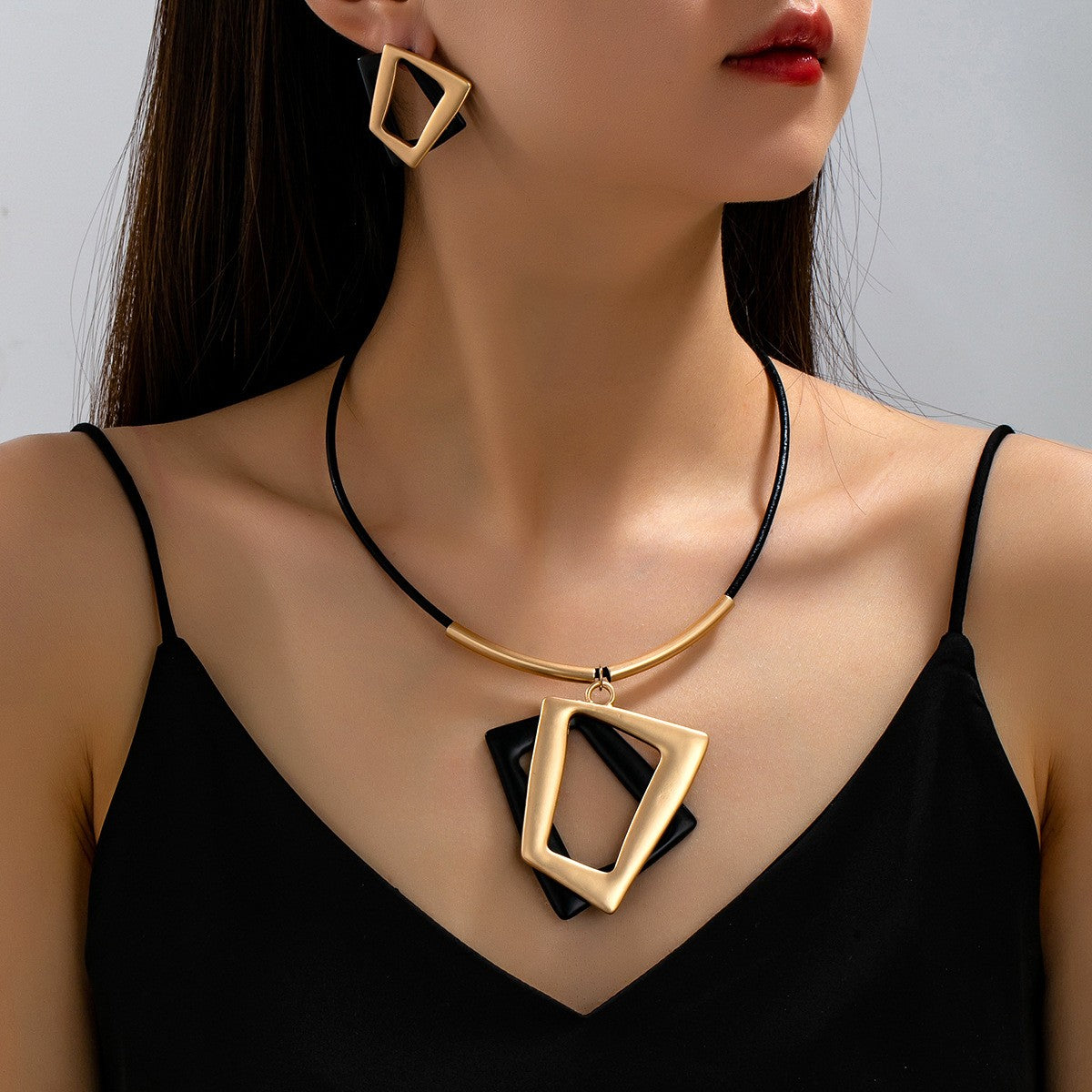 Classy Geometric Square Necklace & Earring Set