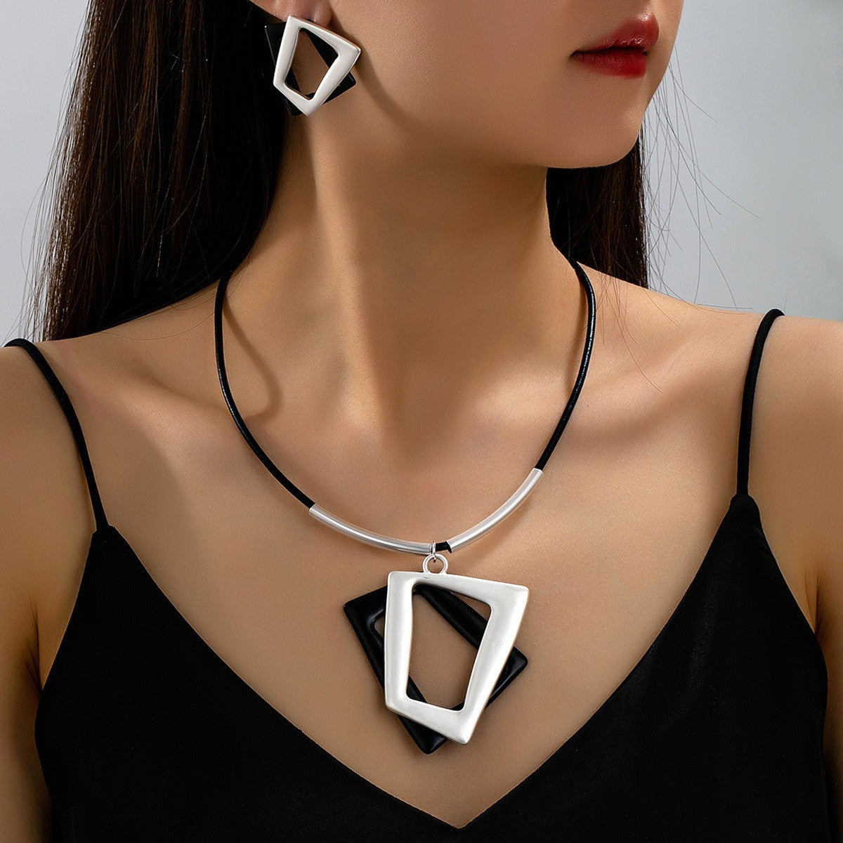 Classy Geometric Square Necklace & Earring Set