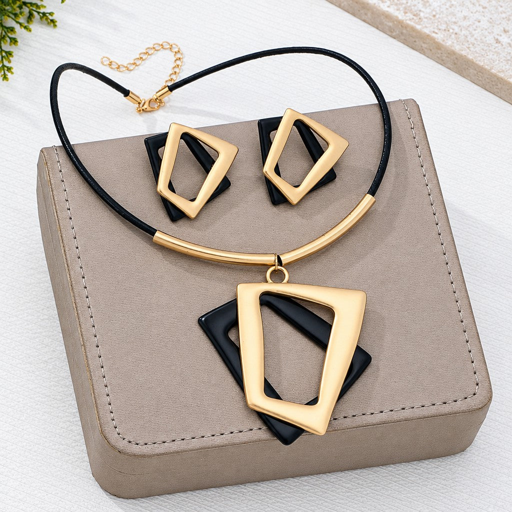 Classy Geometric Square Necklace & Earring Set