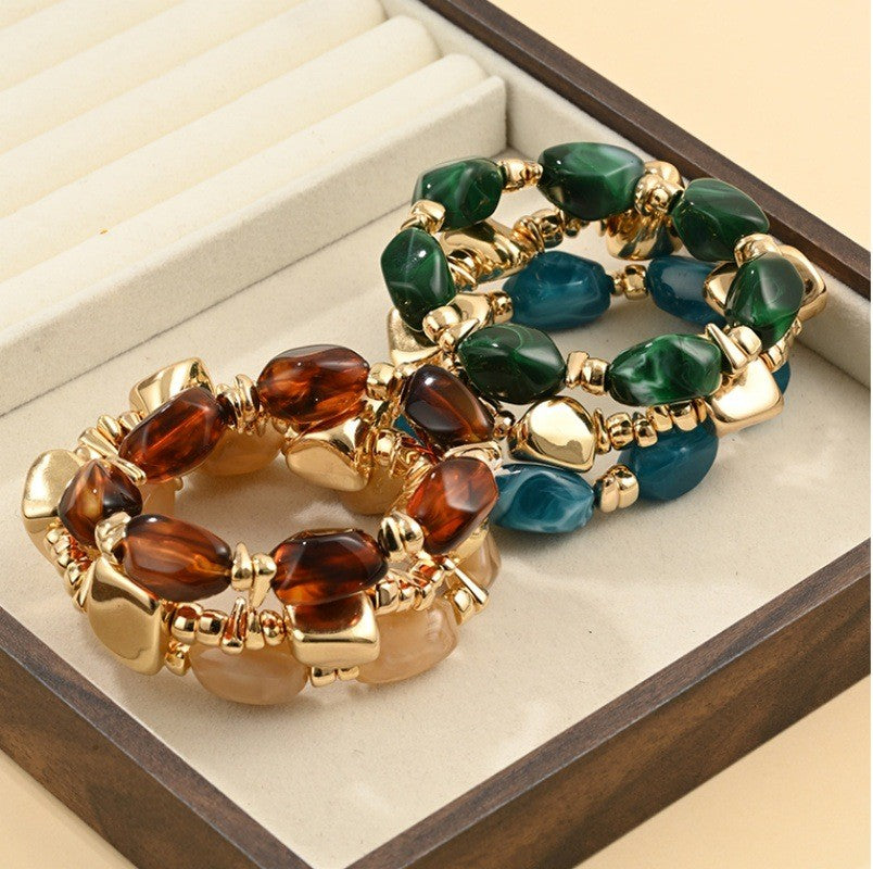 Classy Geometric Resin Stretch Bracelet Set