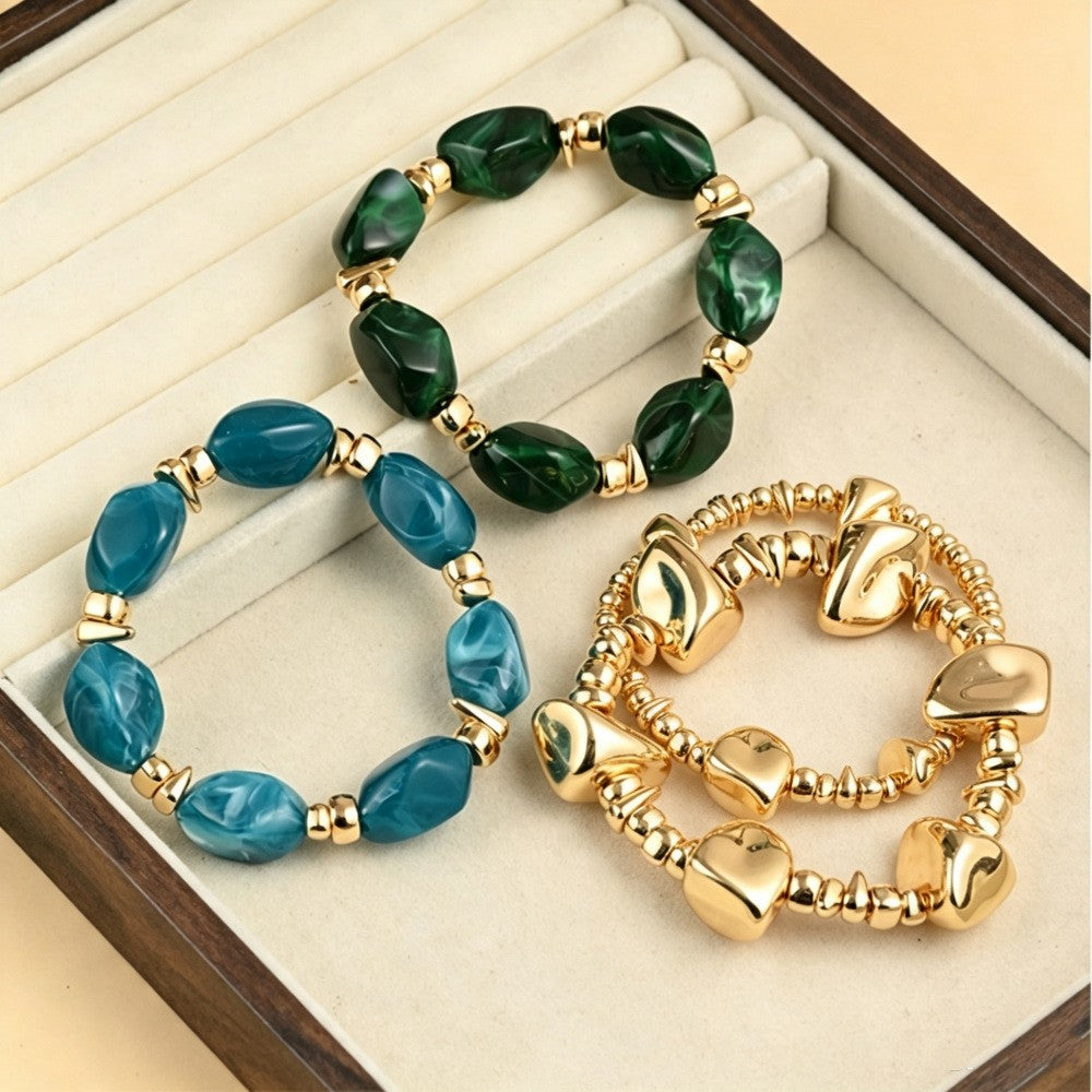 Classy Geometric Resin Stretch Bracelet Set
