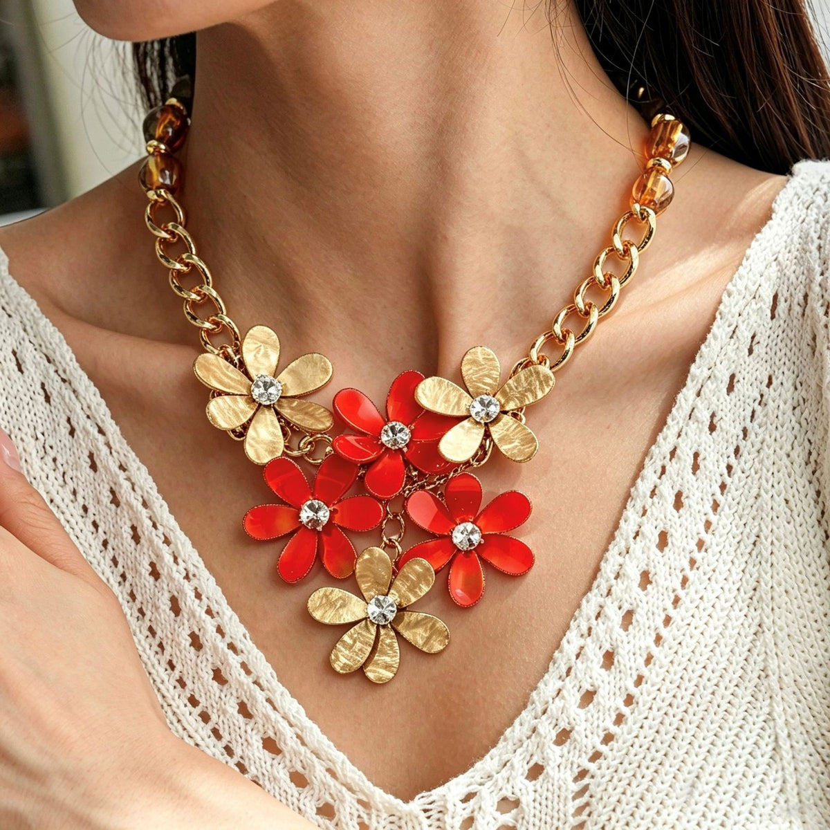 Romantic Acrylic Flower Cluster Necklace