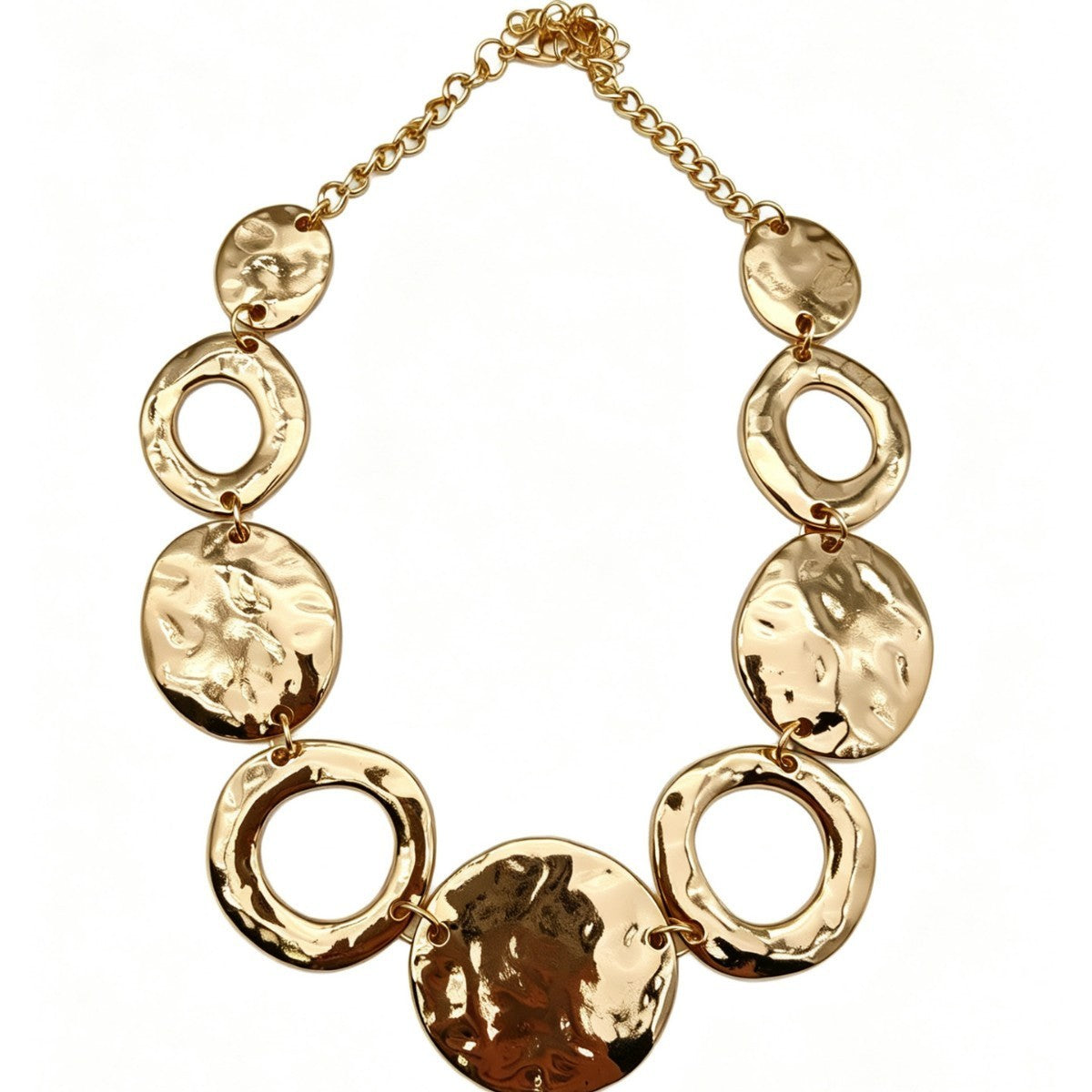 Classy Hammered Disc Link Necklace
