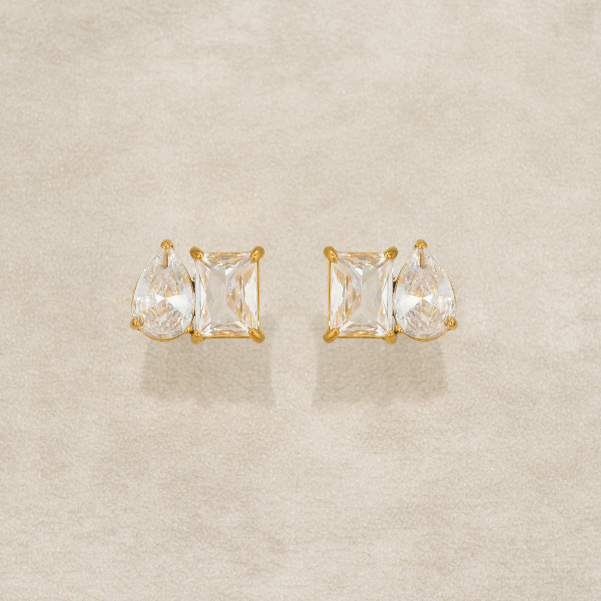 18k Dainty Baguette & Pear Zirconia Stud Earrings