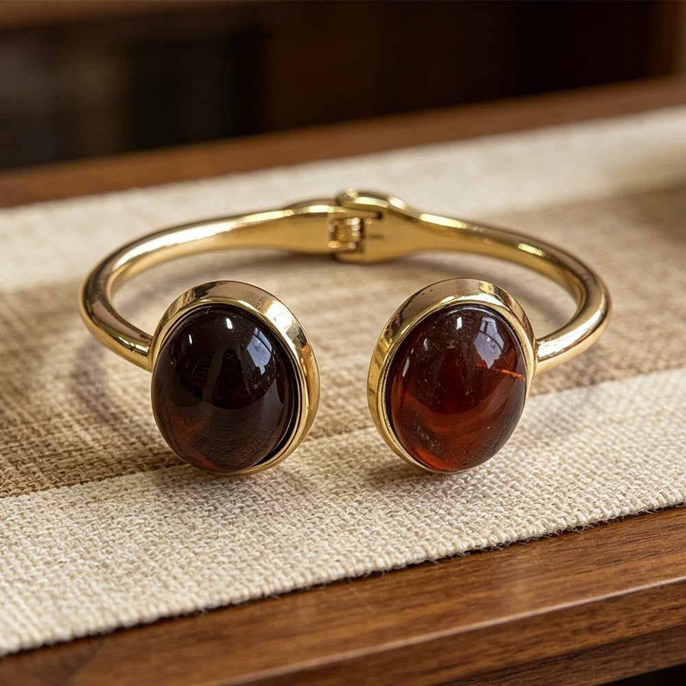 Vintage Oval Resin Open Cuff Bracelet
