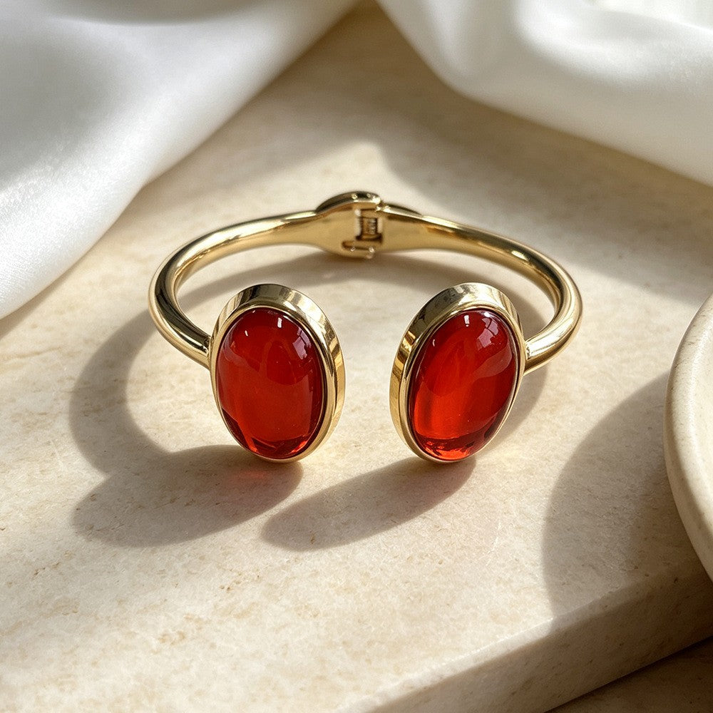 Vintage Oval Resin Open Cuff Bracelet