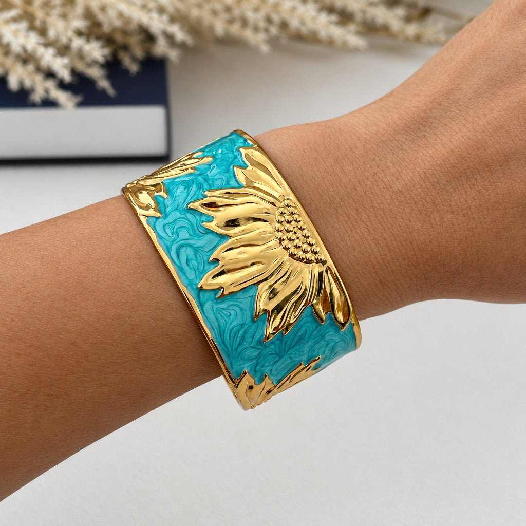 Boho Turquoise Enamel Cuff Bracelet Set