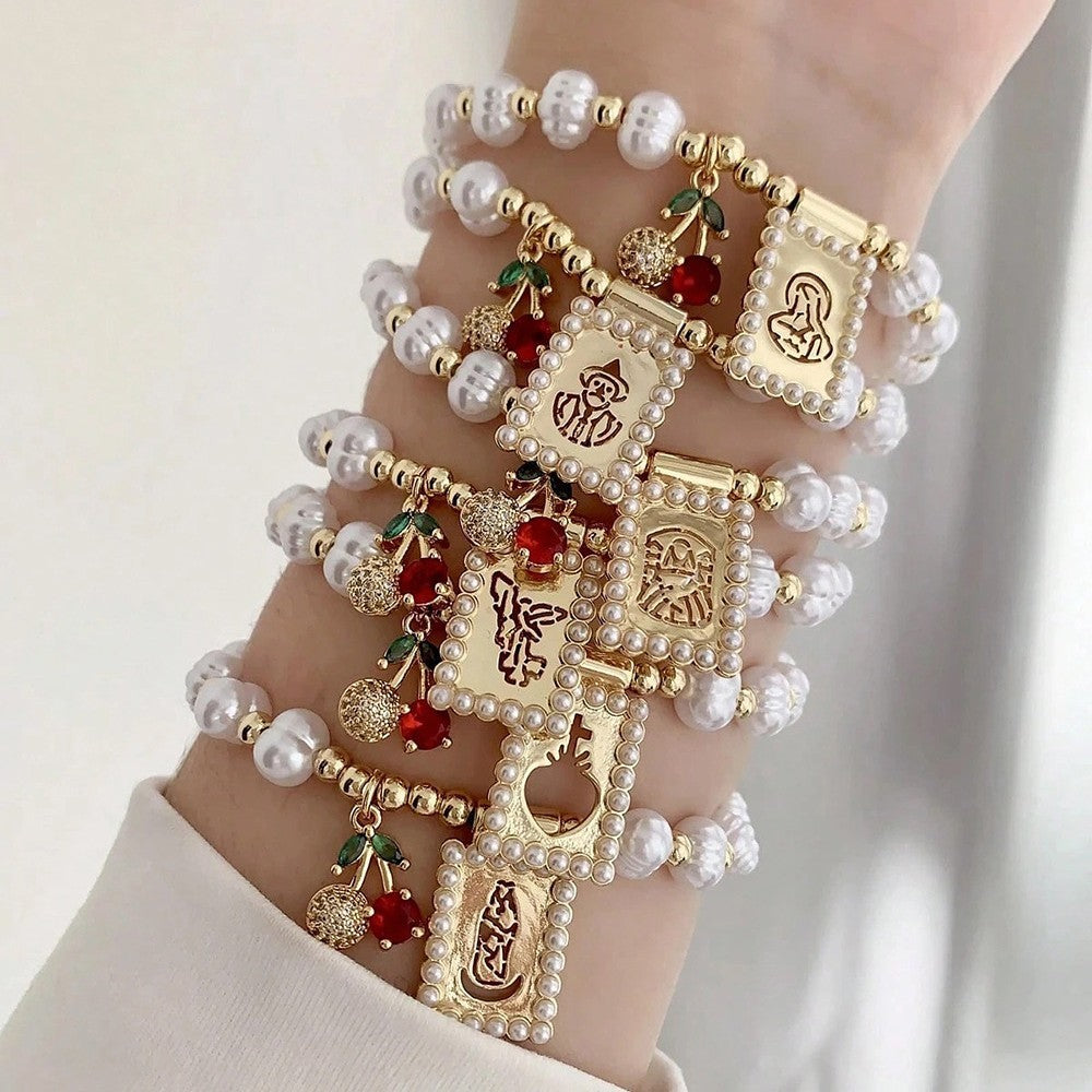 Classy Pearl Square Portrait Charm Bracelet